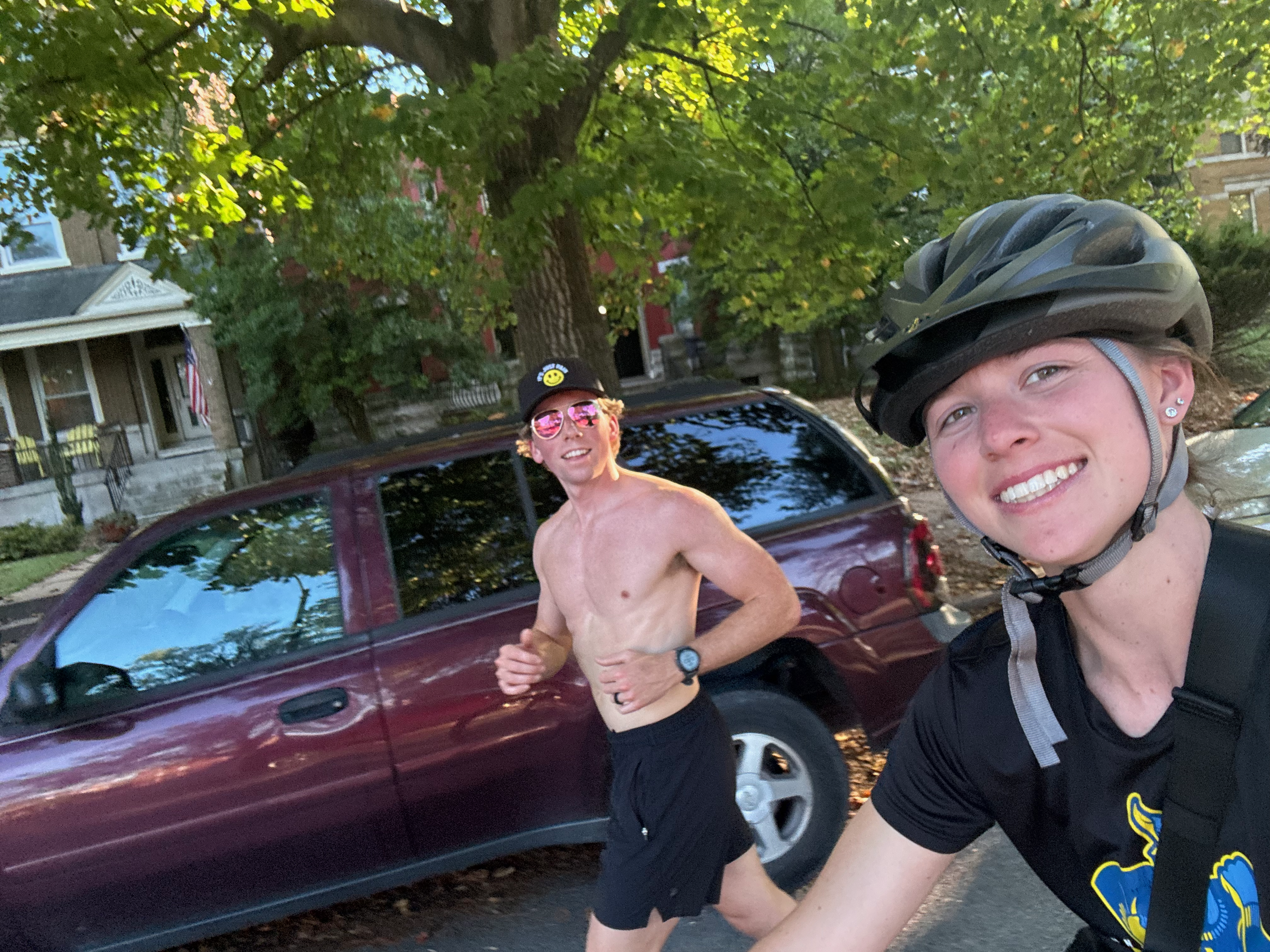 Running with wife on bike as coach